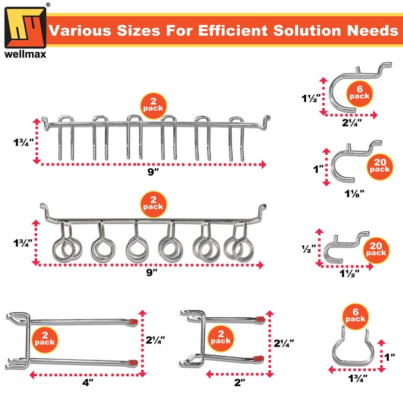 Wellmax 188-Piece Pegboard Hooks & Accessories â€“ Heavy Duty Peg Board Organizer for Garage, Workshop, Kitchen & Crafts | Fits 1/4 & 1/8 Inch Peg Holes â€“ Pegboard Storage Kit - Image 4